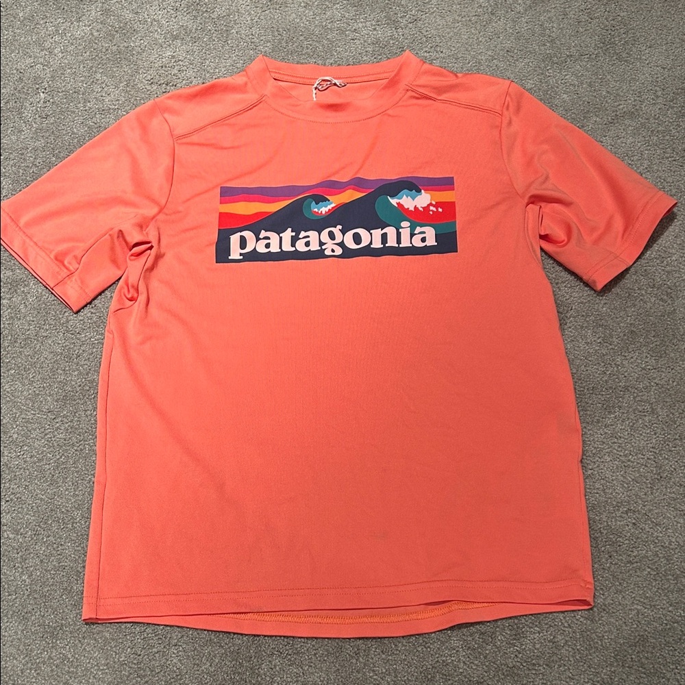 Patagonia Kids Coral Orange Graphic Rashguard